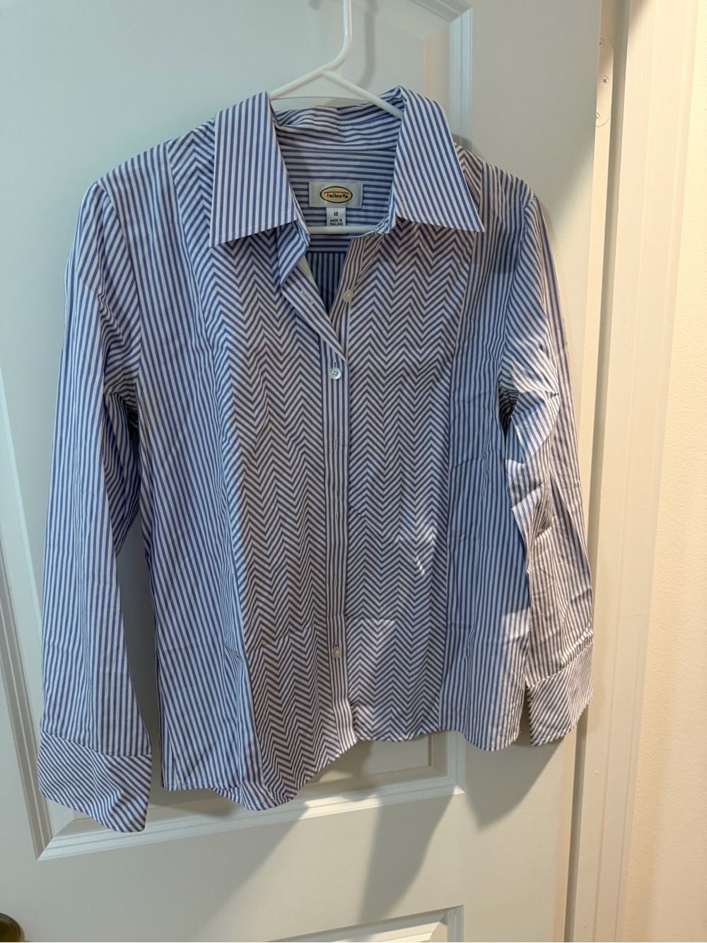 Talbots Lavender/Blue and White Striped Chevron Button-Down Shirt